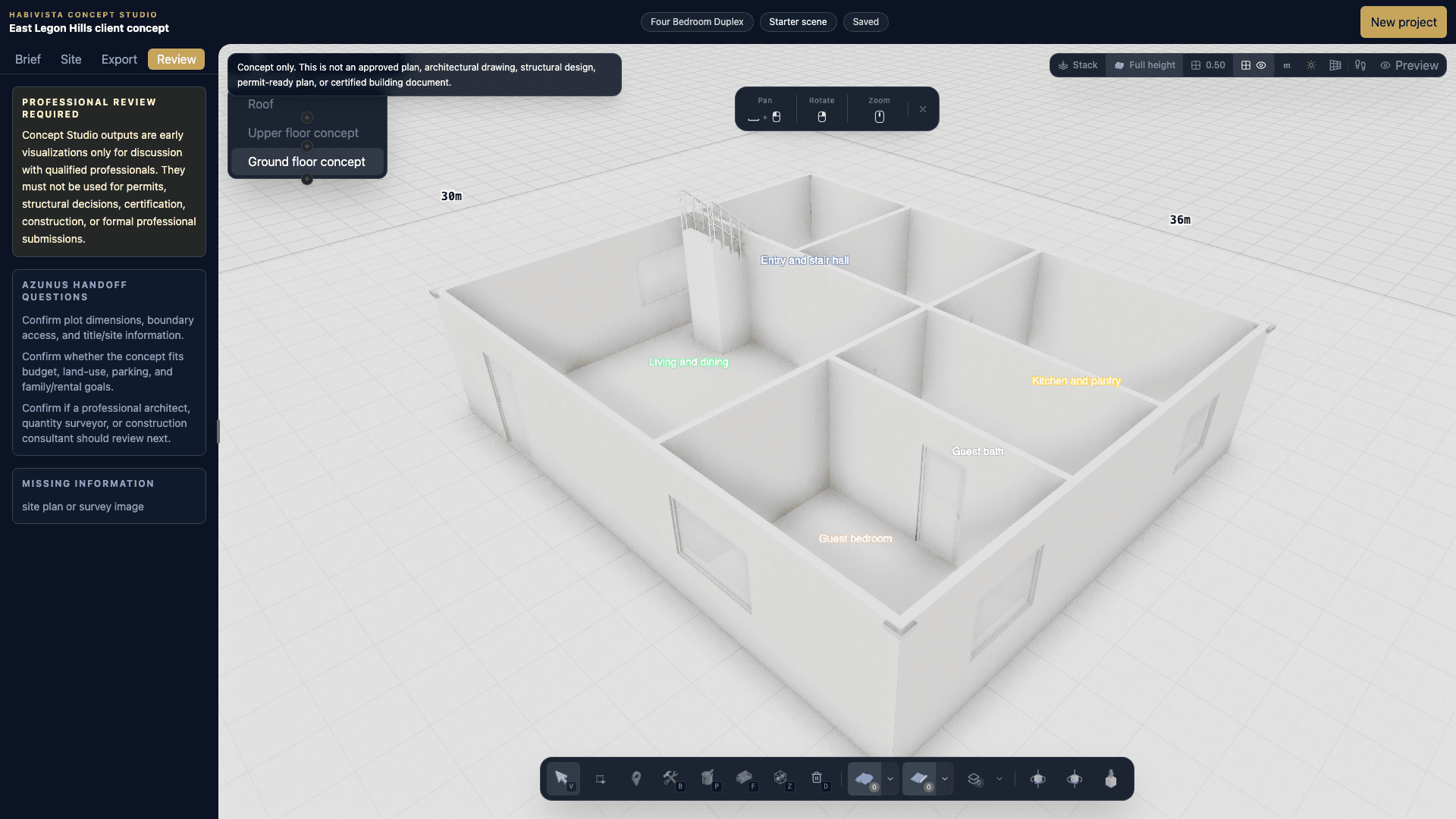 Studio review tab with handoff guidance and professional review reminders